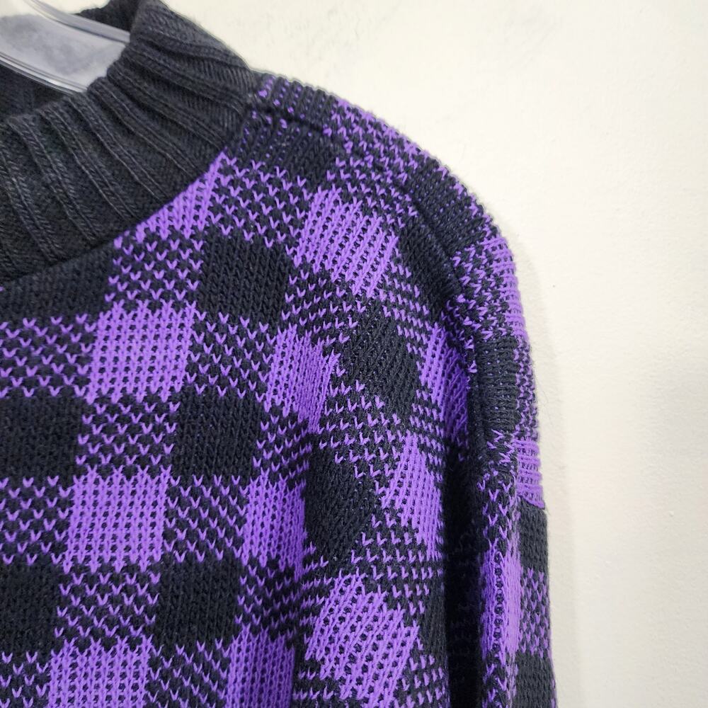 Vintage Adele knitware purple & black check & argyle sweater woman's size M / L - Picture 4 of 8